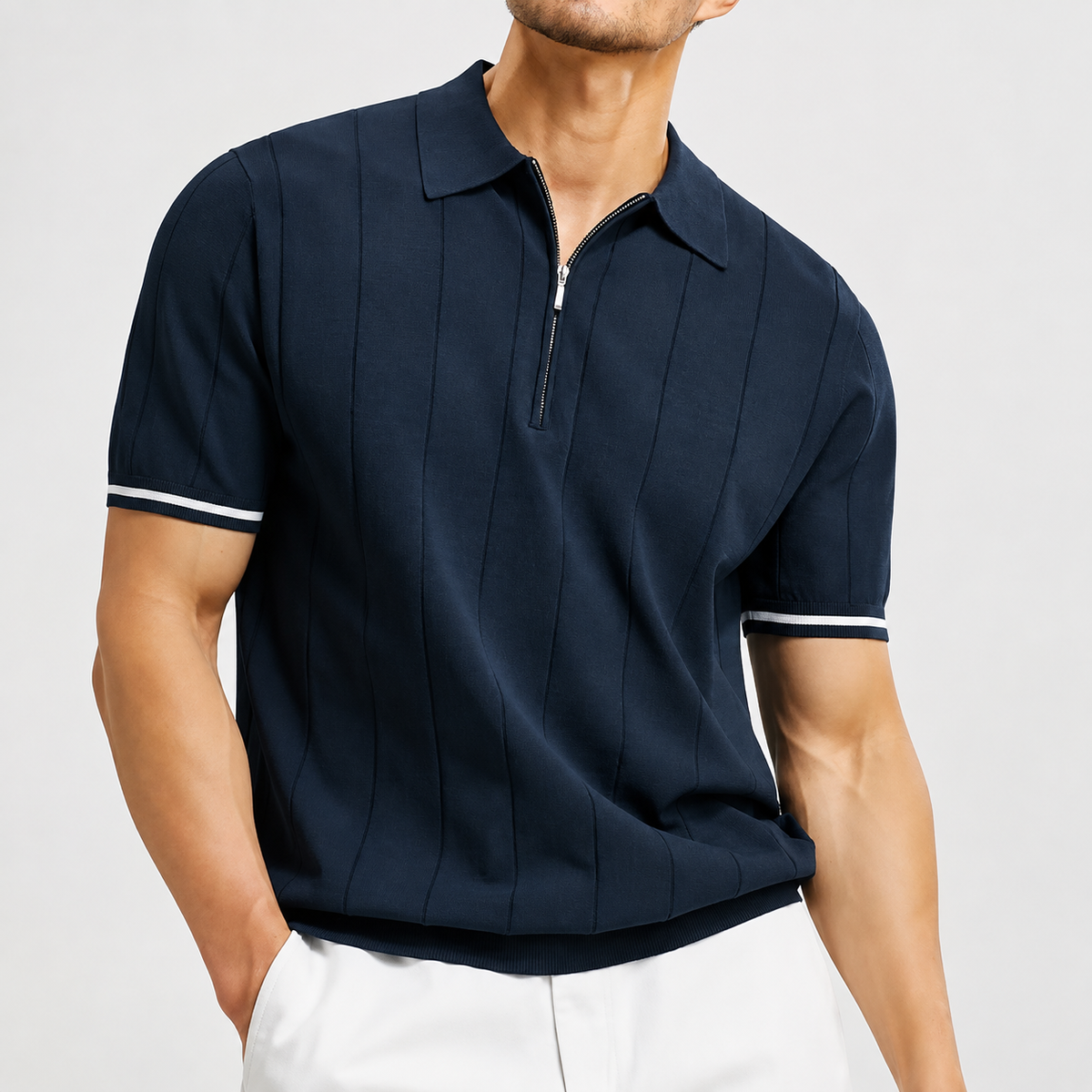 Textured Zip Polo